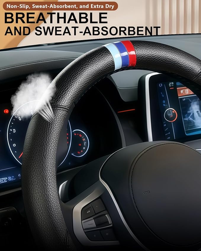 Customized Auto Car Steering Wheel Cover for BMW X1 X2 X3 X4 X5 X6 X7 i3 i4 i5 i8 535i 740Li 335i M3 M4 M5 Z1 Z3 Z4 Z5 (Black