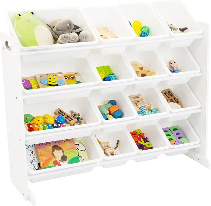 Humble Crew Toy Storage Organizer with 16 Removable Storage Bins for Kids Playroom, 4-Tier Toddler Toy Organization and Stora