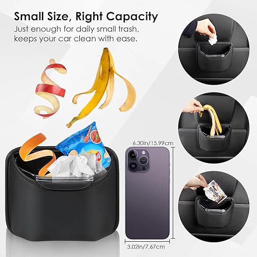 PIFOOG Small Car Trash Can for Side Door Back Seat Leather Leakproof Removable Liner Clip On Automotive Garbage Bin Compact Auto Trashcan Multipurpose Storage Organizer Container 0.22 Gal