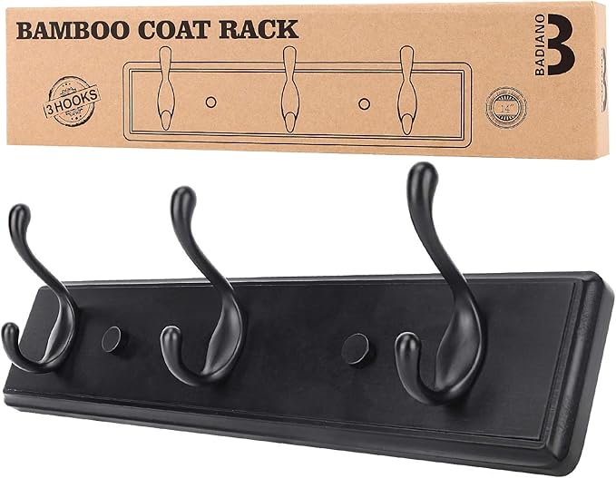 Badiano Wooden Coat Rack, Wall-Mounted Organizer for Closet, Entryway, Hallway, Foyer, Bedroom, Heavy Duty Double Hooks for H