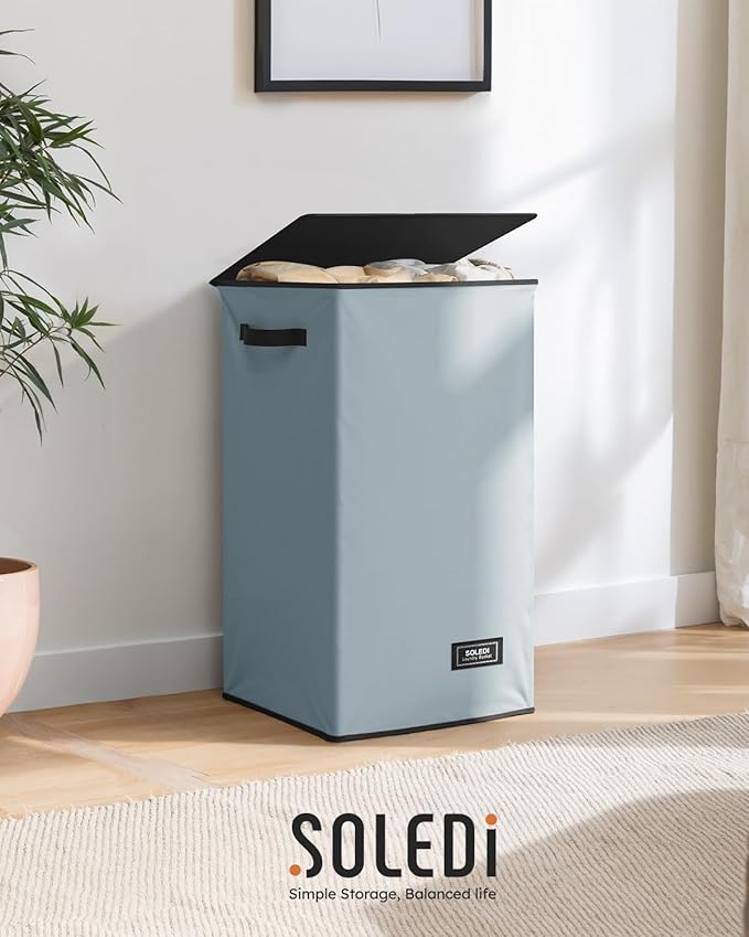 SOLEDI Laundry Hamper with Lid 90L Large & Tall Collapsible Laundry Basket, Clothes Hamper with Bag Removable Easy to Carry, 