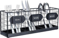MyGift Wall Mountable Black Metal Utensil Holder Organizer, 15.7" Countertop Kitchen Silverware Flatware Caddy Holder Storage
