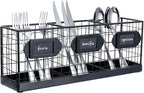 MyGift Wall Mountable Black Metal Utensil Holder Organizer, 15.7" Countertop Kitchen Silverware Flatware Caddy Holder Storage