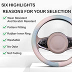 Steering Wheel Cover, with Non-Slip Lining, Cool in Summer Warm in Winter for Men Women, 14.5-15 Inch Non-Slip Breathable Lea