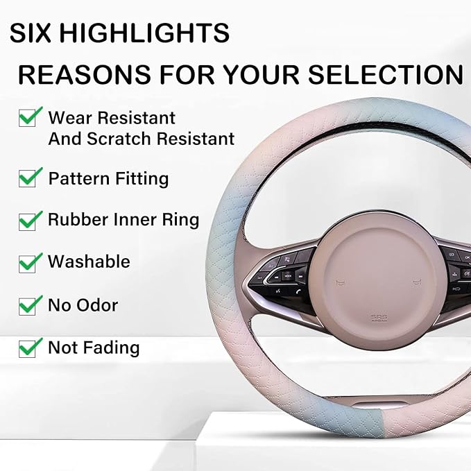 Steering Wheel Cover, with Non-Slip Lining, Cool in Summer Warm in Winter for Men Women, 14.5-15 Inch Non-Slip Breathable Lea