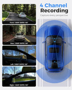 360 View 4 Channel Dash Cam Front and Rear Left Right Inside Camera for Cars, GPS and 5G Band WiFi, Night Vision, 160 Wide An