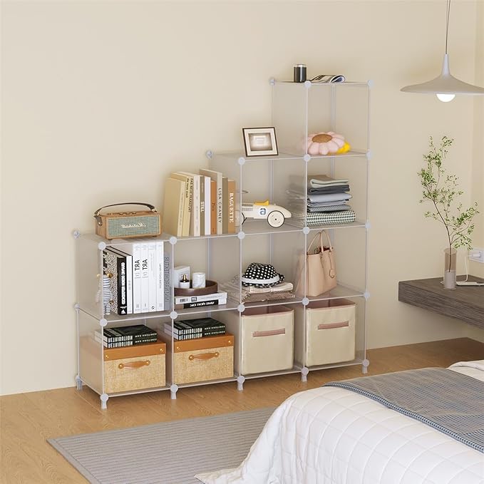 AWTATOS Cube Storage Organizer, Closet Organizers and Storage, 12 Cube Shelves Bookshelf, DIY Stackable Plastic Clothes Organ