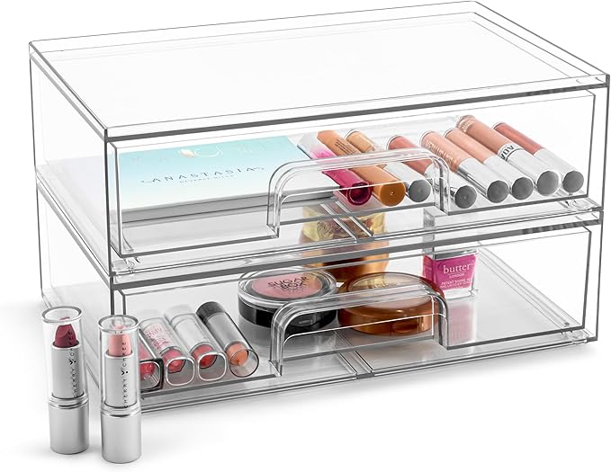 Sorbus Acrylic Storage Containers - 2 Pack, Stackable Storage Bins Set for Bathroom Organization - Clear Acrylic Drawer Organ