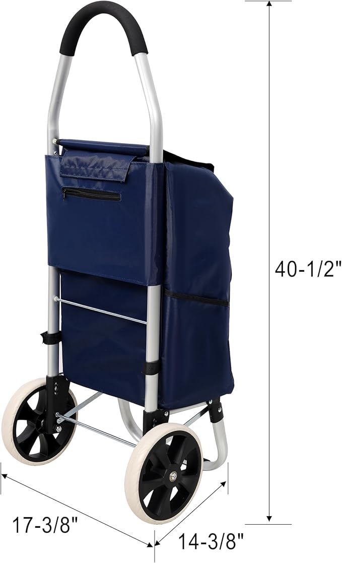 【LuckyNote】 Shopping Trolley with Wheels,Trolley Black Foldable Shopping Cart,Removable Shopping Oxford Waterproof Bag (Blue)