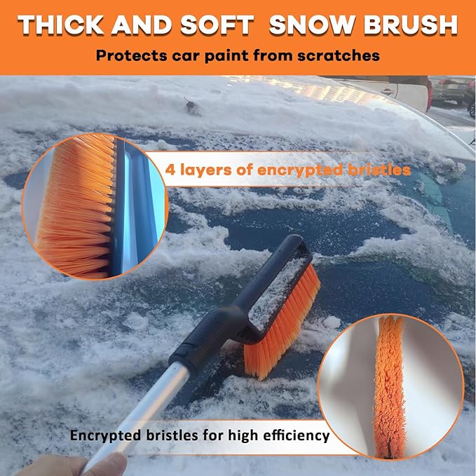 UNXMRFF 32 Inch Snow Brush - Aluminum Car Snow Scraper and Brush for Cars Windshield with Ergonomic Foam Grip for Snow Removal, Detachable Ice Scraper for Car