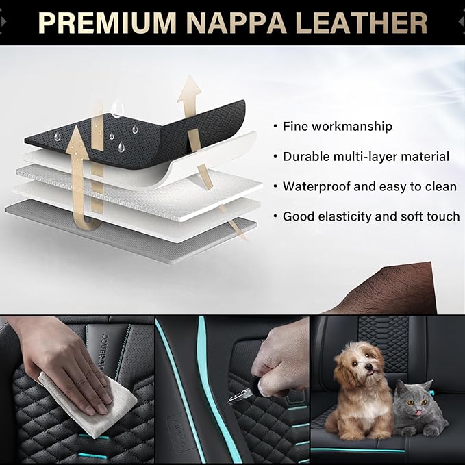 Coverado Seat Covers, Car Seat Cover Front Seats, 2 Pack Universal Seat Covers for Cars, Nappa Leather Waterproof Seat Cover,