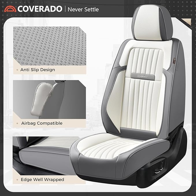 Coverado Car Seat Covers Front Seats, Seat Covers for Cars, Car Seat Protector, 2-Pack Car Seat Cushion Nappa Leather, Waterp