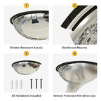 2 Pcs 12" Acrylic Half Dome Convex Traffic Safety Mirror – 180 Degree Driveway & Warehouse Blind Spot Security Mirror for Retail Stores, Parking Garages, Schools, and Hospitals (2, 12 Inch)