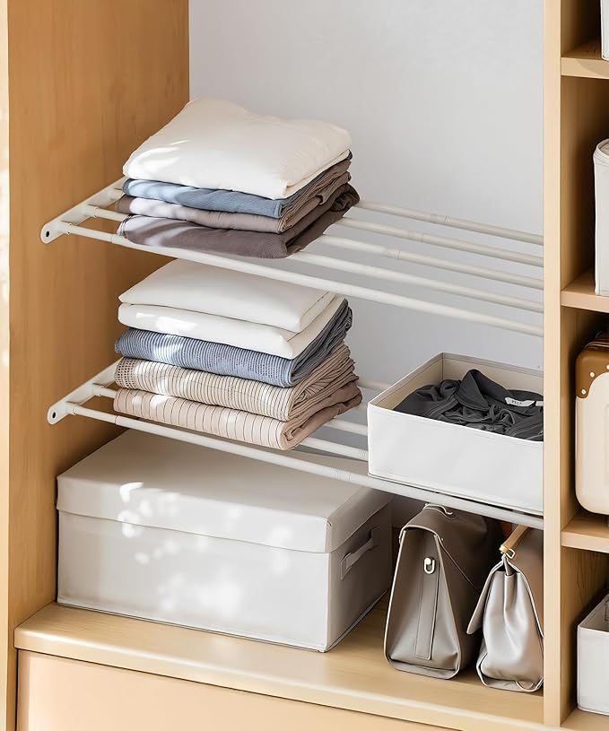 FIRJOY Expandable Wall-Mounted Closet Shelf Organizer, Adjustable Storage Rack, Heavy Duty (White, 46" - 56.5")