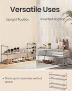 SONGMICS Shoe Rack, 2-Tier Shoe Organizer, Metal Storage Shelf, Upright or Upside Down, for 12-15 Pairs, Stackable, for Entry