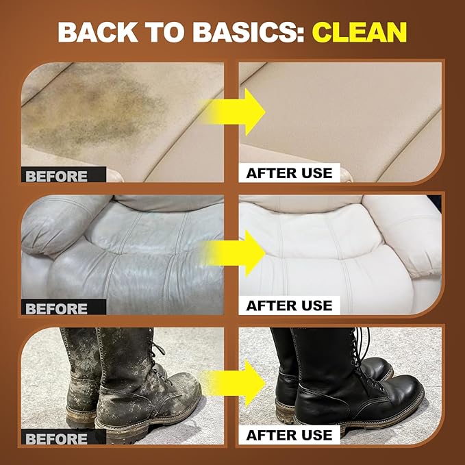 Leather Cleaner and Conditioner for Couch: Complete 2-Step Care Set for Car Interior Furniture Sofa Shoes Bags & Jackets - Re