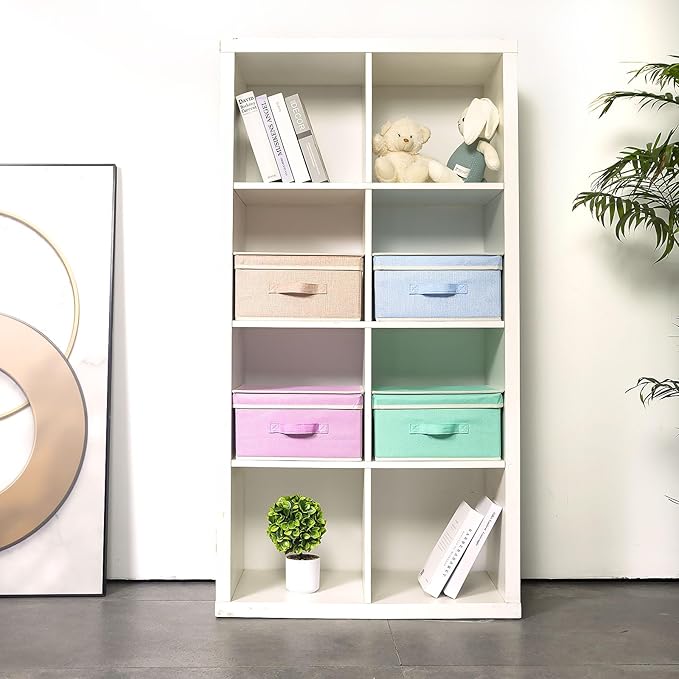 Storage Bins with Lid, Foldable Clothing Storage Box case with Handle for Closet, Bedroom, Home, 4 Color Set B, 13L x 12.5W x