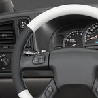 MEWANT Hand-Stitched Steering Wheel Cover for Chevy Silverado 1500 2003-2006 Trailblazer Black White Faux Leather Wrap