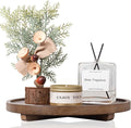 Round Decorative Tray Wood Bathroom Counter Organizer Farmhouse Kitchen Decor Wooden Riser for Soap Dish, Perfume, Candle, Sp