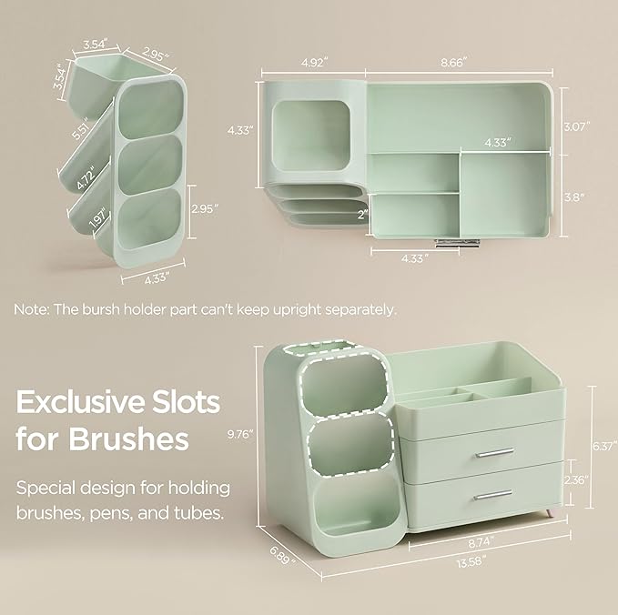 HBlife Makeup Organizer with Brush Holder for Vanity, Large Plastic Bathroom Countertop Organizer Skin Care Storage, Easy to 