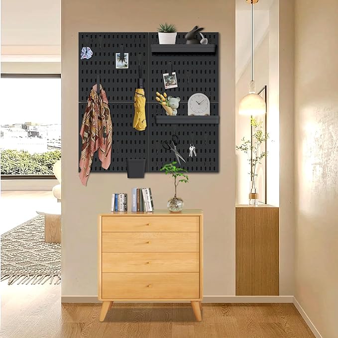 SHGJ&SOFT Peg Board Wall Organizer Panels, 22pcs - Includes 4 Black Pegboards & Accessories, Plastic Pegboard for Home，Office