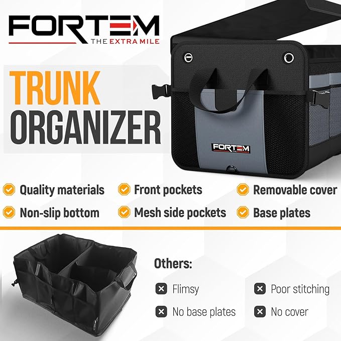 FORTEM Trunk Organizer For SUV Car Organizer and Storage, Collapsible Multi-Compartment Storage Bag Car Accessories for Women