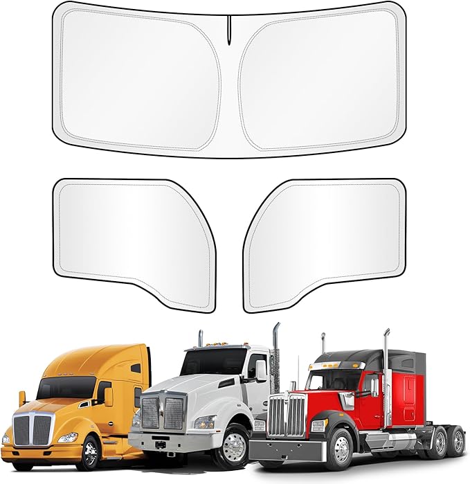 KUST Full Coverage Window Shades for Kenworth T680 T880 W990 (All Years) Accessories, Window Cover UV Block Privacy Protection Keep Your Car Cool Easy Install Full Set 3PCS