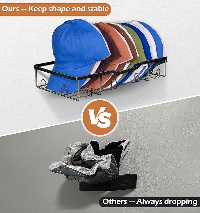 KEETDY Metal Hat Racks for Baseball Caps Wall Hat Organizer Fit 48 Caps Holder, 2 Packs Sturdy Wall Mounted Hat Storage Organ