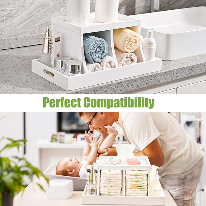 Diaper Caddy Organizer, Changing Table Organizer, Wooden Diaper Organizer for Nursery, Baby Diaper Storage Organizer with Rem