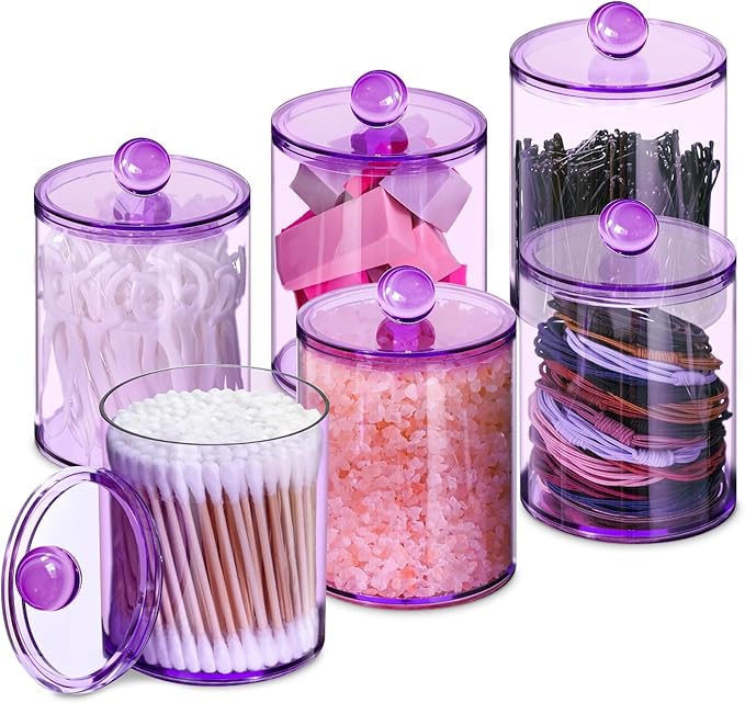XIPENGKEJI 6 Pack Qtip Holder,Canister Apothecary Jar Set, Bathroom Jars with Lids Set for Cotton Swabs, Balls, Pads, Floss P