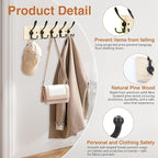 Wooden Coat Rack Wall Mount Heavy Duty, 2 Pack Coat Hanger Wall Mount with 5 Triple Hooks for Clothes, Jacket, Hat, Keys, Spa