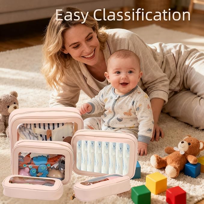 3PCS Diaper Bag Organizer Pouch Set，Clear Organizer Bags,TSA Approved Toiletry Bag,Clear Waterproof Cosmetic Bags with Zipper