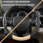 GIANT PANDA Microfiber Leather Steering Wheel Cover for Honda Accord,Civic,CR-V,HR-V,Pilot(Black+Beige-Standard Size)