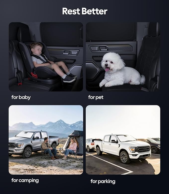 Wigoo 2026 Upgrade 6PCS Full Set Window Sunshade for Ford F150 4Doors 2021-2026 [7-Layer Cooler & Blacker, Ice-Crystal Tech] with Windshield for Sun Block, Baby, Camping, Privacy Napping, Relax