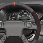 MEWANT Hand Stitched Steering Wheel Cover for Chevy Silverado 1500 2003-2006 Mesh Athsuede Real Leather Steering Wrap