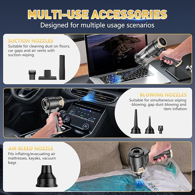 KMM Handheld Car Vacuum Cleaner, 16000PA Air Duster & Vacuum Cleaner, 120W High Power Hand Held Vacuum Cordless, Portable Vac