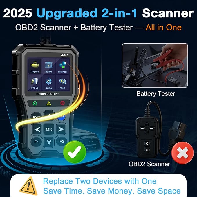 AMTIFO OBD2 Scanner with Battery Tester - Check Engine Light & Emissions Readiness, Plug & Play, Battery Health,