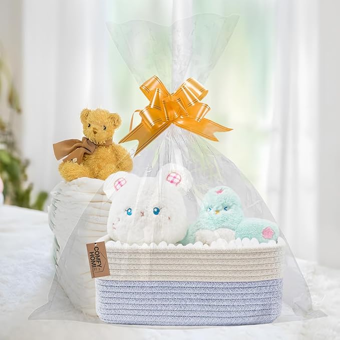 COMFY-HOMI 13" x 8.5" x 5.1" Storage Baskets for Organizing | Cotton Rope Woven Basket | Toy Storage Bin Box | Basket for She
