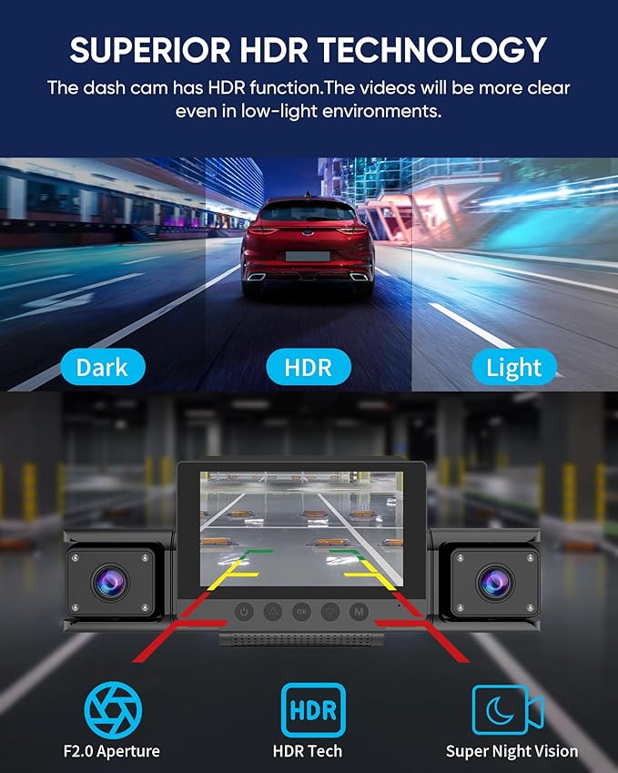 4 Channel Dash Cam 360 View for All-Round Protection, 4-Way Front Rear Inside Recording, Built-in 5G WiFi & GPS, APP Control,