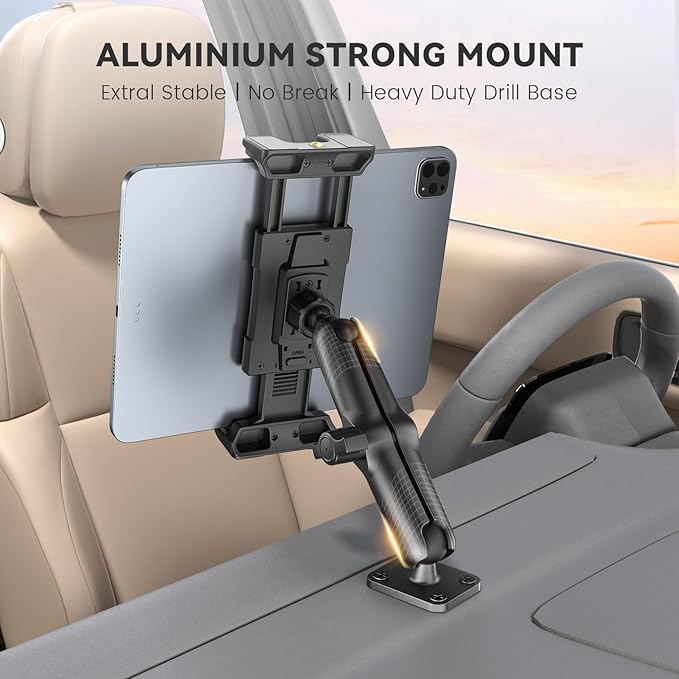 OHLPRO 6" Aluminum Arm Tablet Mount for Truck - Heavy Duty Drill Base Car Tablet Holder Compatible with iPad Samsung Tab 5"-13" Tablets and Phones, for Dashboard/Wall/Business/Desktop, etc.