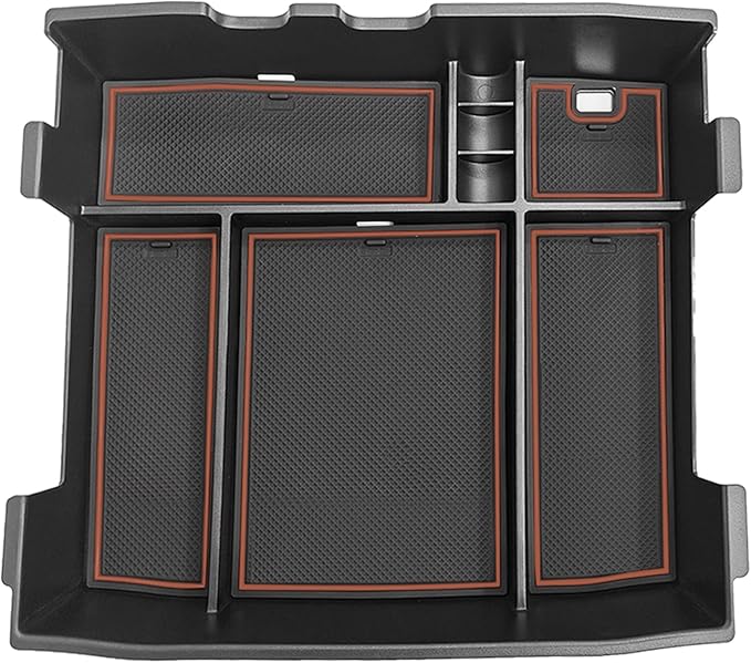 Muslogy Center Console Organizer For 2023-2026 Ford F250 F350 F450 Super Duty Accessories Custom Fit Storage Box Divider(Fit with OEM Tray), Fits Bucket Seats Only, Not for Work Surface Console(Brown)