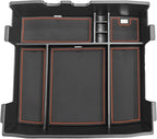 Muslogy Center Console Organizer For 2023-2026 Ford F250 F350 F450 Super Duty Accessories Custom Fit Storage Box Divider(Fit with OEM Tray), Fits Bucket Seats Only, Not for Work Surface Console(Brown)