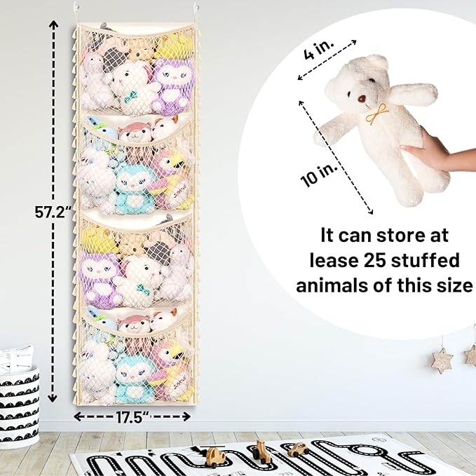 Over The Door Stuffed Animal Storage, Cotton Toy Organizer for Storage Plush Toys,Baby Supplies, Stuffed Animal Holder with 4