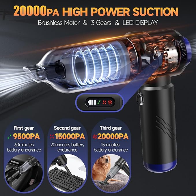 Car Vacuum Portable Cordless High Power Small Handheld Vacuum Cleaner 4-in-1 Compressed Air Duster & Air Blower & Pump Hand H