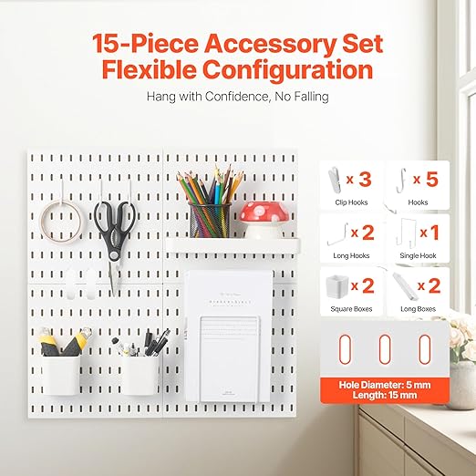 VEVOR Pegboard Combination Kit, 11" x 11" Plastic Pegboard, 4 Panels, Peg Board Wall Organizer Kit with Accessories, for Gara