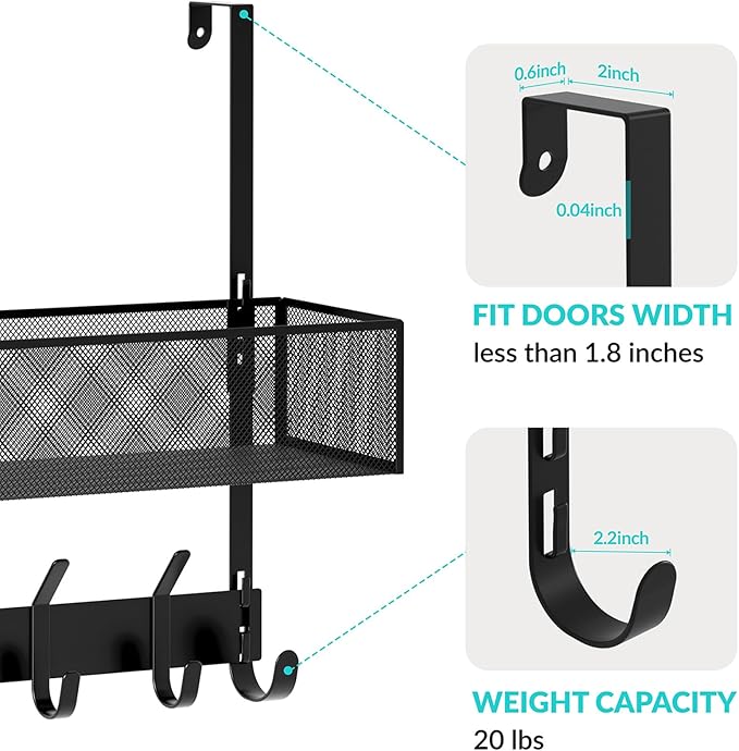 LUCYCAZ Over The Door Hooks - Over Door Organizer, Door Hanger Towel Rack with Mesh Basket & Wreath Hanger, Behind Door Stora