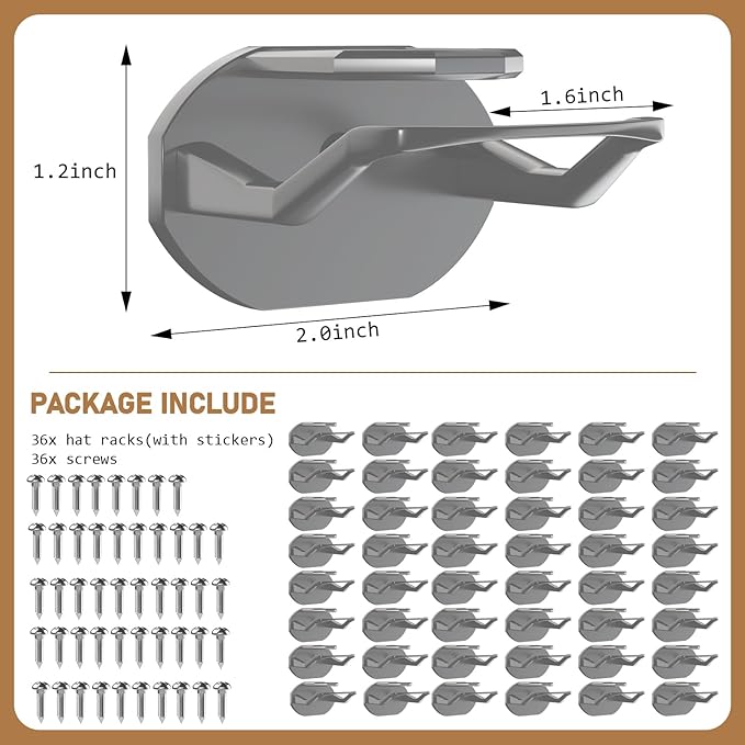 Niunuerga 48 Pack Adhesive Hat Hooks for Wall, Super Strong Hat Rack for Baseball Caps, Minimalist Hat Organizer Display for 