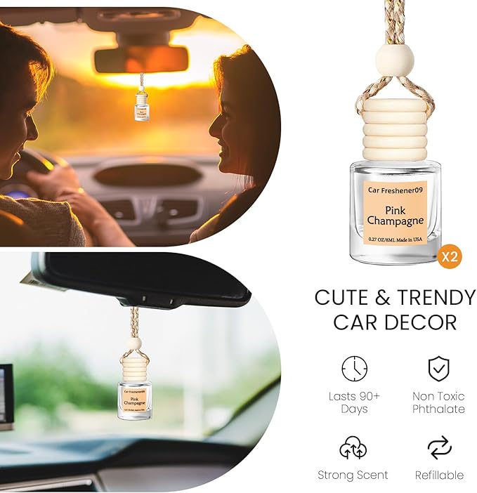 Hanging Car Air Freshener, Long Lasting Scent, Cute Air Fresheners for Women, 2 Pack Non-Toxic Essential Oil Diffuser, Made i