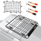 Roof Rack Basket 51″ X 36″ X 5″ Upgraded Universal Rooftop Cargo Basket, Heavy Duty 250LB Cargo Basket Car Roof Basket for SUV, Truck, Cargo Net with Attachment Hooks, 2pcs Ratchet Straps