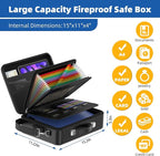 Fireproof Document Box with Lock, Durable Hard Case File Organizer Fire Safe Box, Hard-Shell Design Waterproof Fireproof Safe